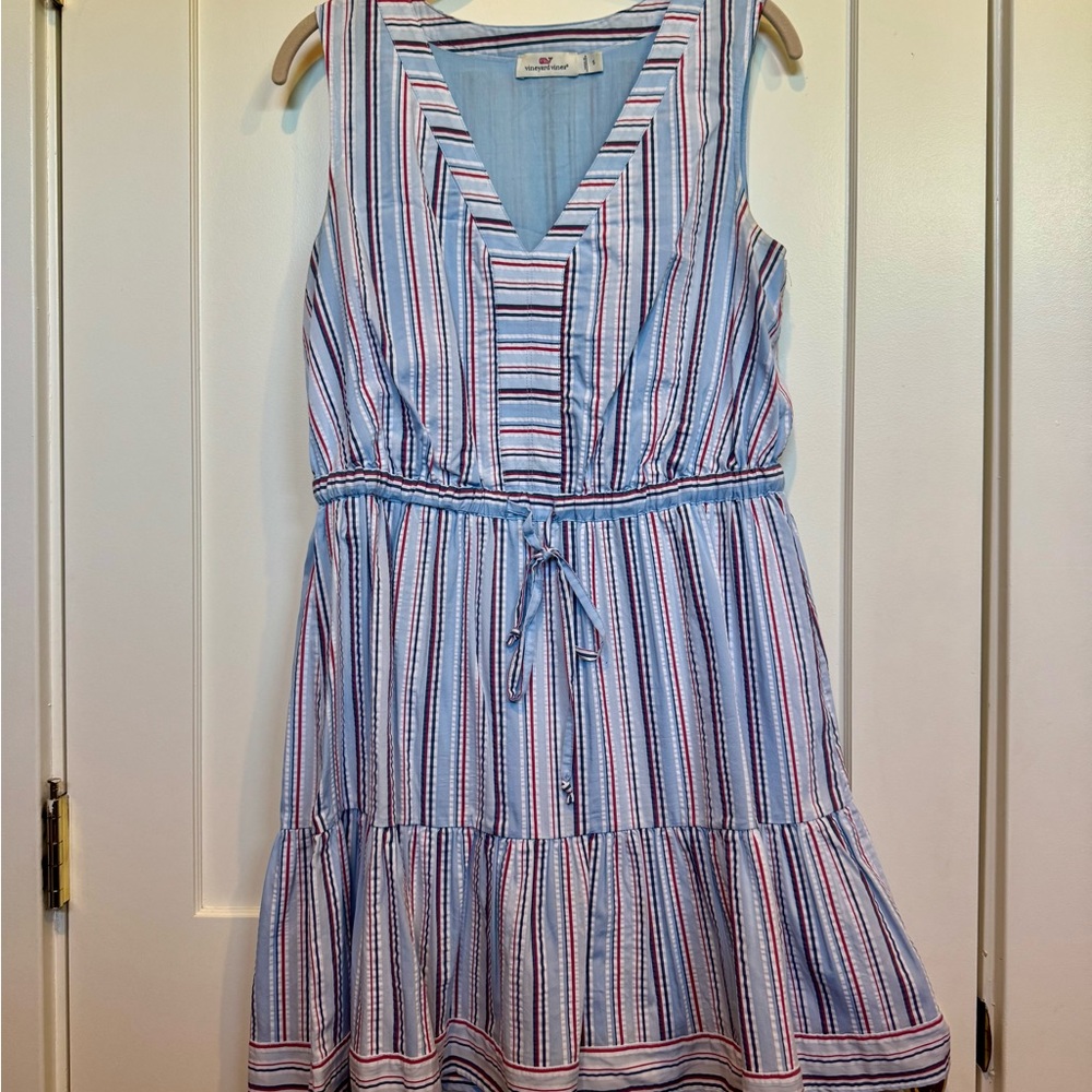Vineyard Vines Striped Seersucker Sleeveless Dress - Blue and Red